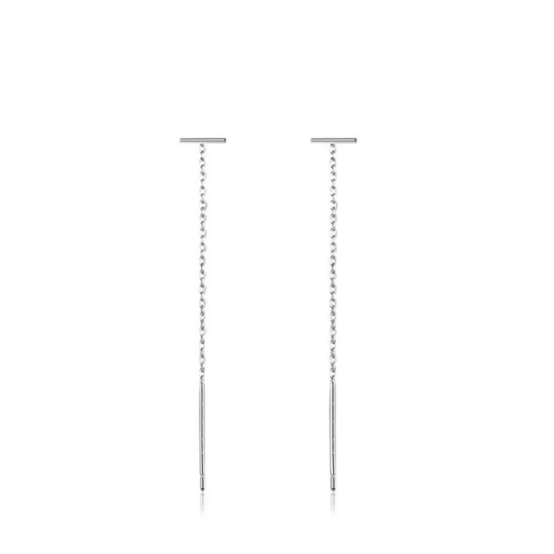 Реальные 925 стерлингового серебра цепь кисточкой Стад Серьги Модные Ювелирные