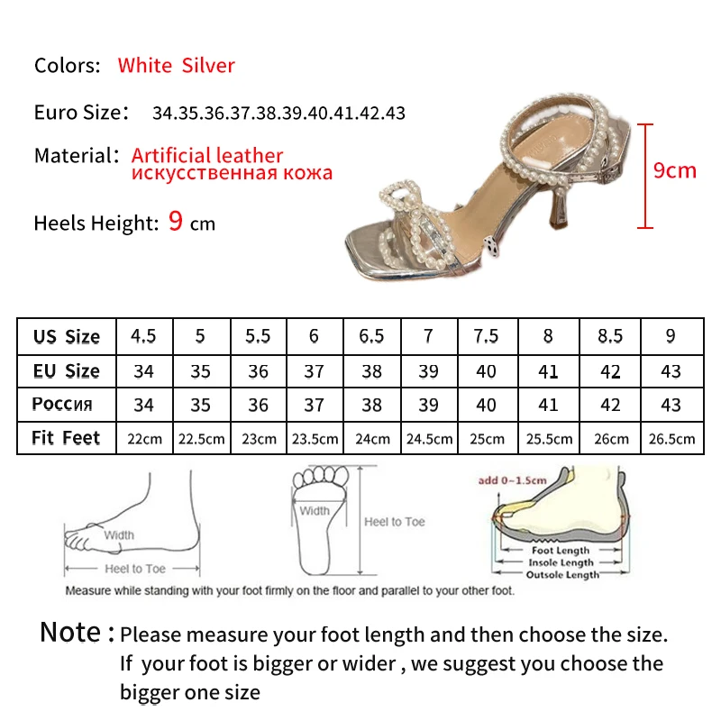 

LEOPARD LAND Gladiator Sandals Women Fashion Square Head Rhinestone Pearl Bow Stiletto Women's Shoes with High Heel Sandals JXQ