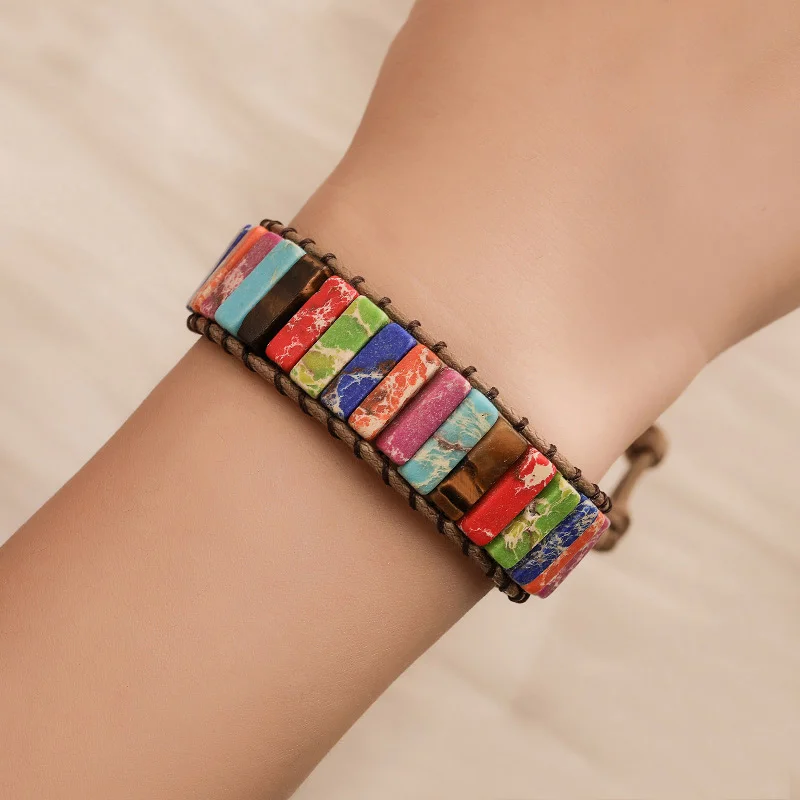 Цветной этнический плетеный браслет из натурального камня для женщин женский