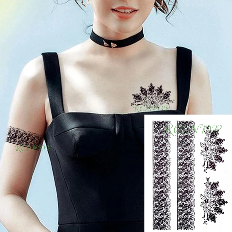 Водостойкая Временная тату наклейка размер цветов пикантная кружевная лента