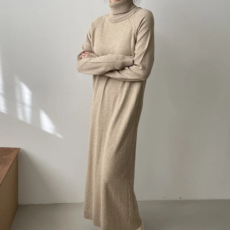 

Oversize Loose Long Thick Sweater Dress Women Long Sleeve Straight Maix Dress Female Warm Long Knit Dress Autumn Winter