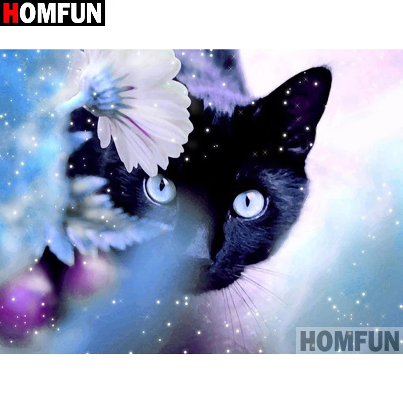 Алмазная живопись HOMFUN Кот Цветок 5D полноразмерная/круглая вышивка домашний