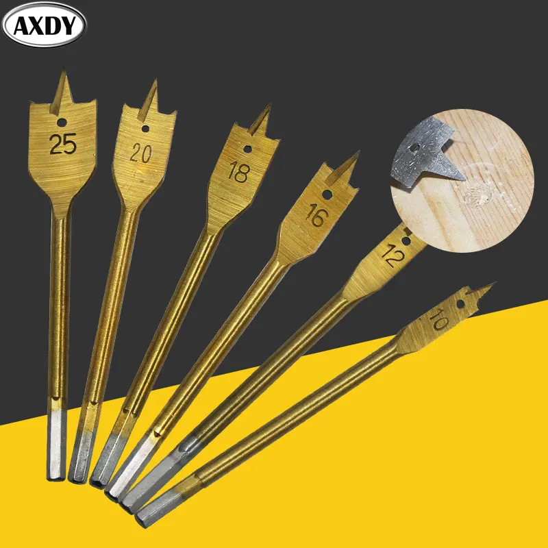 

Flat Spade Drill Bit Set Titanium Coated Hand Hexagon Shank Woodworking Cutters Chamfer Electric Tools Accessory for Carpentry