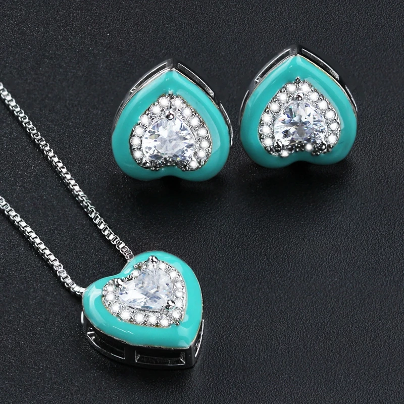 Newranos эмалированные Ювелирные наборы в форме сердца циркониевые Подвески