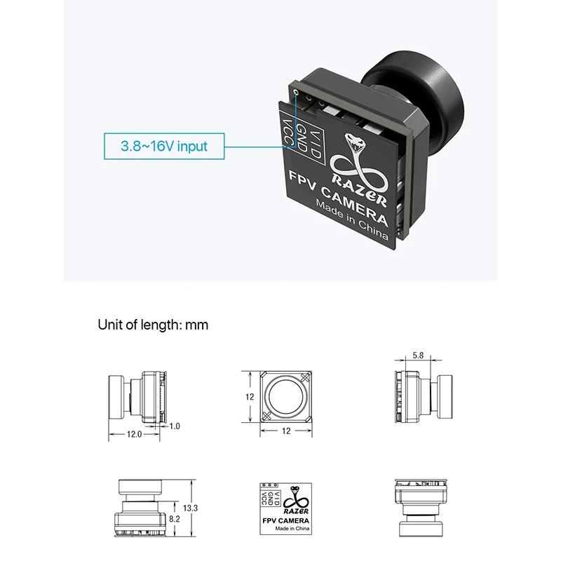 

Foxeer Pico Razer 1200Tvl 12X12mm Mini Fpv Camera cmos 16:9 Ntsc 3.8V-16V for Rc Racing Drone
