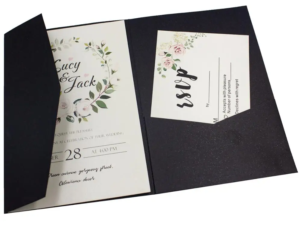 1 штука Полый лазерный разрез приглашения на свадьбу с золотистый и черный