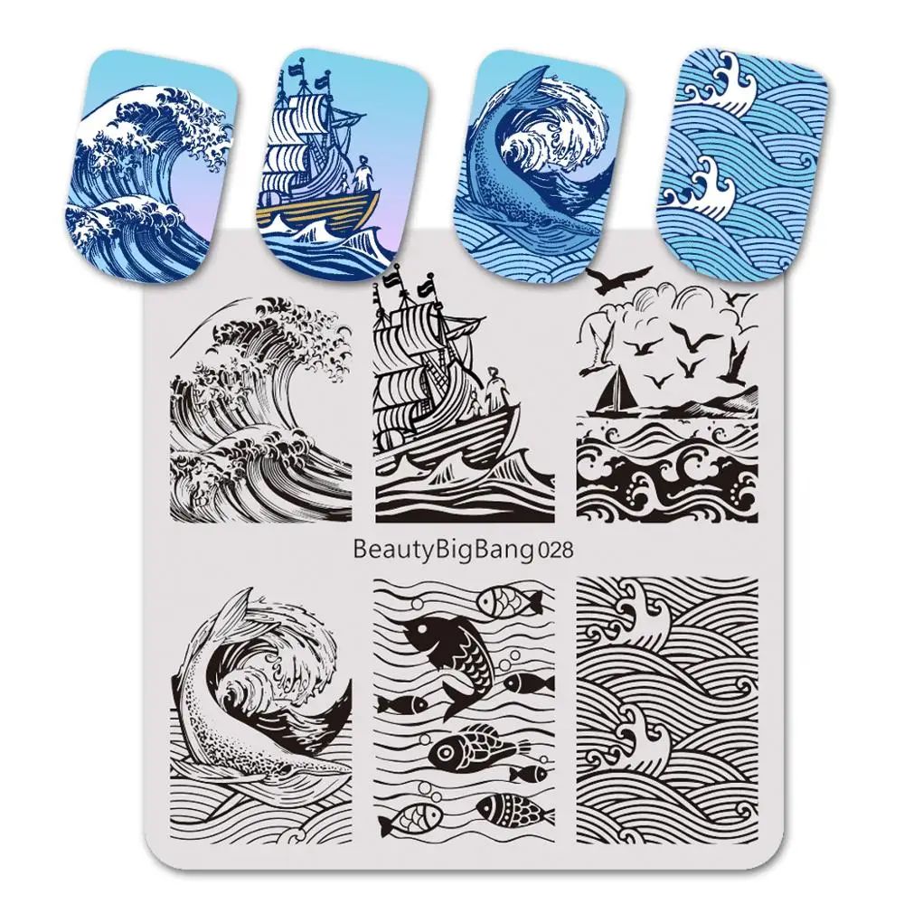 

BeautyBigBang 6*6cm Nails Stamping Plates Dolphin Fish Seagull Pattern Nail Art Stamp Stencils Template Stamping Plate