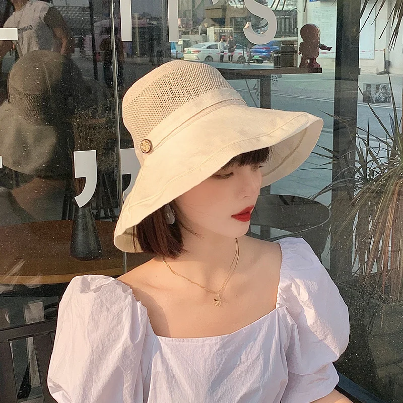

Hepburn style fisherman hat female big brim summer outing sunshade sun hat breathable foldable sun hat all-match