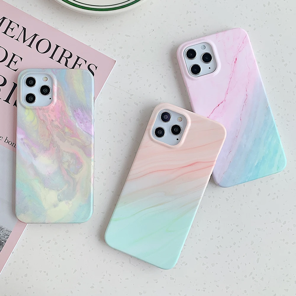 

For iPhone 12 Pro Case Gradual Color Marble Phone Case For iPhone 12 11 Pro Max XR XS XS Max 7 8 Plus Soft IMD Phone Back Cover