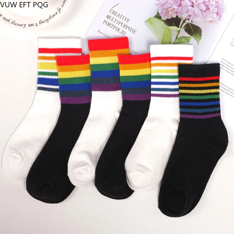 

Colorful Rainbow Socks Women's Socks Stripes Japanese Long Socks Trends Street Korean Candy Color Summer Thin