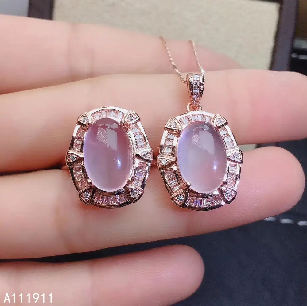 

KJJEAXCMY Fine Jewelry 925 Sterling Silver Inlaid Natural Ross Quartz Exquisite Necklace Ring Miss Suit Support Detection Popul