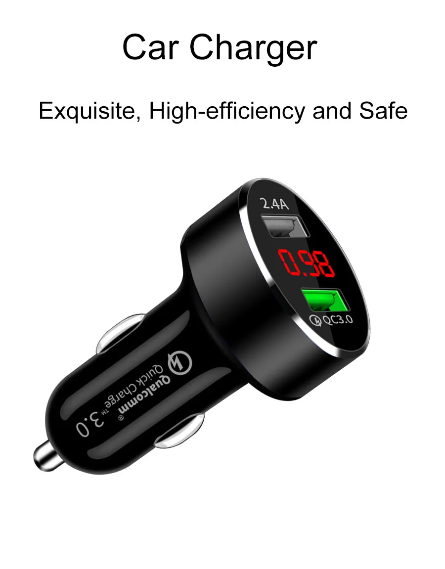 050 LED QC 3 0 быстрое автомобильное зарядное устройство двойной USB 2 4 А мини для iPhone