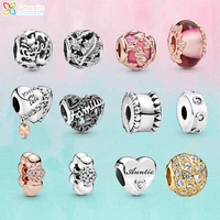 smuxin 925 sterling silver beads chained heart charms fit original pandora bracelets for women jewelry making girl gift