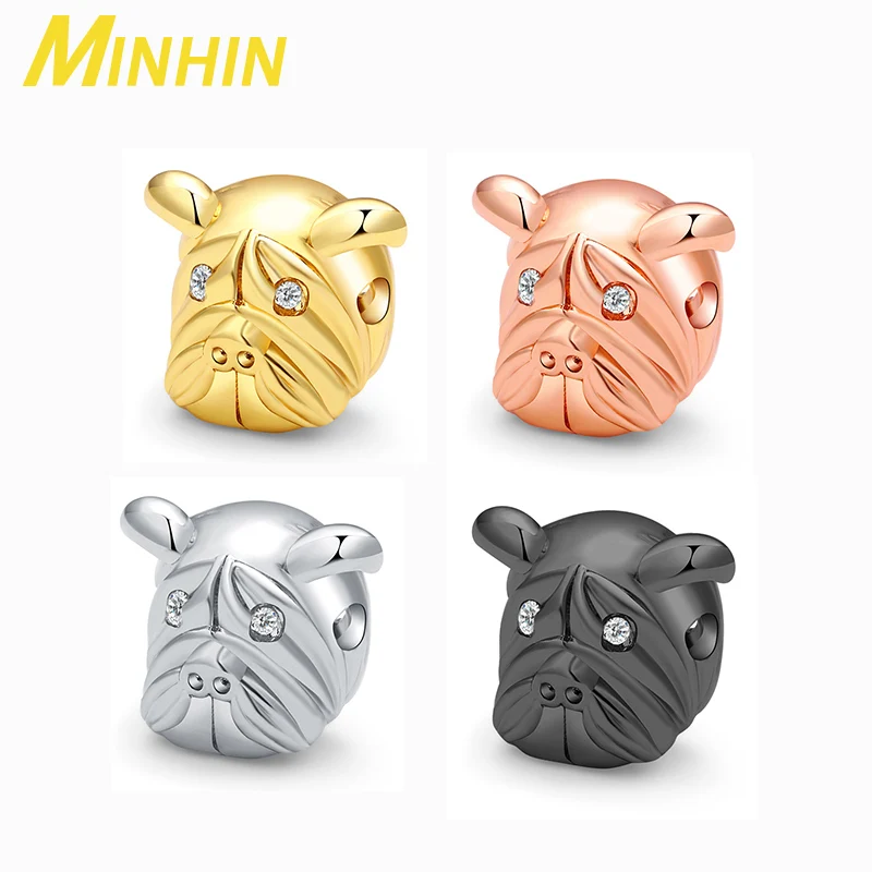 

MINHIN 3pcs Gold Silver Color Bulldog Head Metal Beads For Jewelry Making DIY Bracelet Necklace Accessories Wholesale