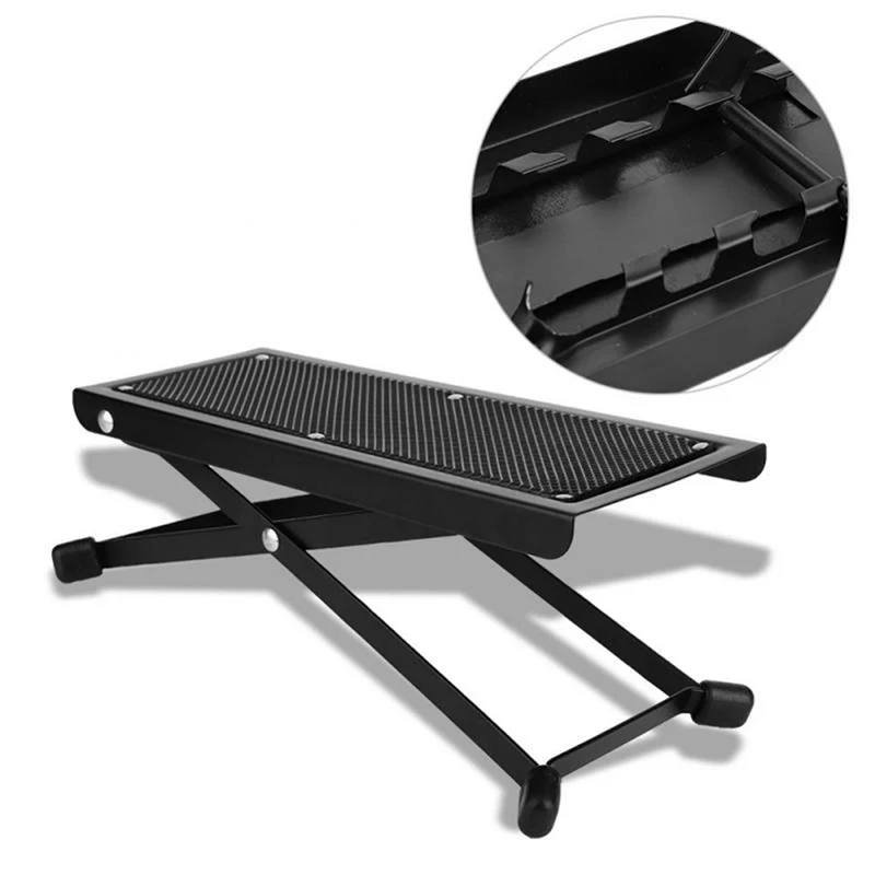 

Guitar Footstool Pedal Metal Footboard Height Adjustable Anti-Slip Pad Instrument Play Foot Rest Stand Foldable Guitar Footrest