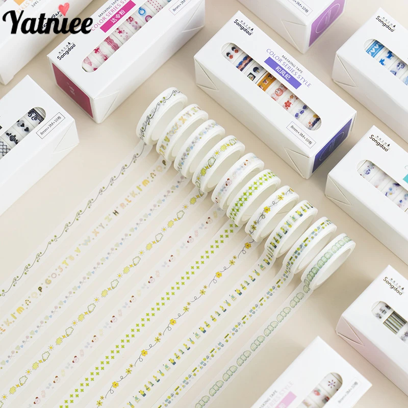 

Yatniee 10 rolls/pack Washi Tape Stationary Stickers Multi-Color Adhesive Masking Tapes Sticker Decor Paper DIY Planner