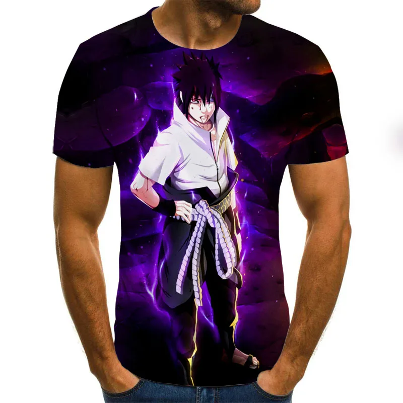 

Anime Themed Men's T-shirts Uchiha Sasuke Boys Costume 3D Anime Harajuku Tops Summer Round Neck Shirt Plus Size Streetwear