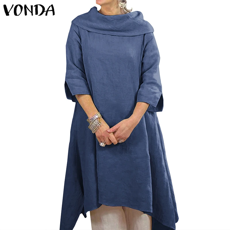 Синий VONDA/элегантное платье-туника с коротким рукавом, вечерние платья для беременных, однотонные теплые Базовые платья с круглым вырезом, повседневные офисные платья для беременных - Цвет: Синий