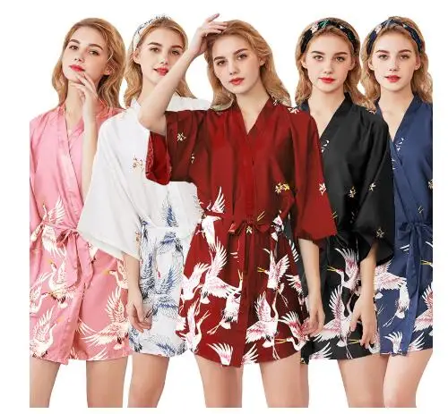 

Fashion Women's Summer Mini Kimono Robe Lady Rayon Bath Gown Yukata Nightgown Sleepwear Sleepshirts Pijama Mujer Size M-XXL