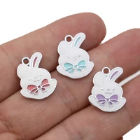 5pcs silver plated enamel rabbit charm pendant for jewelry making bracelet necklace accessories diy findings craft