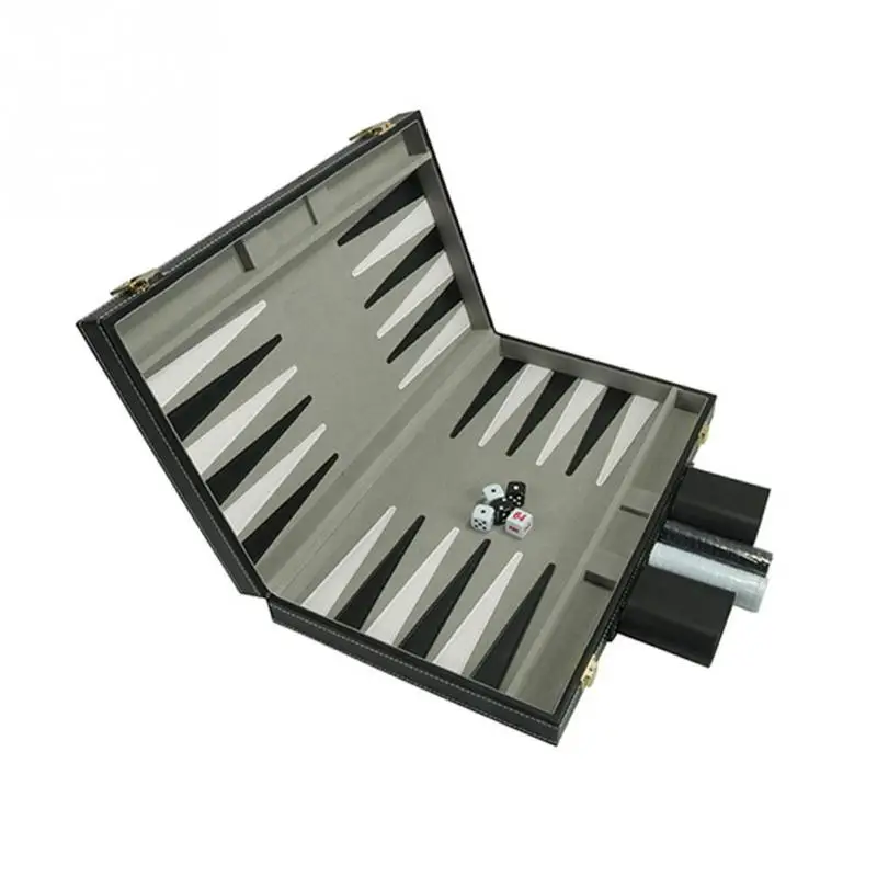 

PU Leather Folding Table Chess Board Business Adults Box Game Portable Educational Toy Wooden Backgammon Set