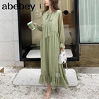 Женское шифоновое платье с длинным рукавом, Длинное свободное платье с цветочным принтом, бантом на шее и оборками, весна 2020