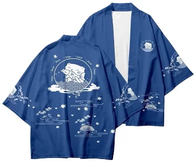 

2021 New Cute Neko Blue Cat 3D Printed Japanese Kimono Haori Yukata Unisex Fashion Summer Casual Cool Short Sleeve Streetwear