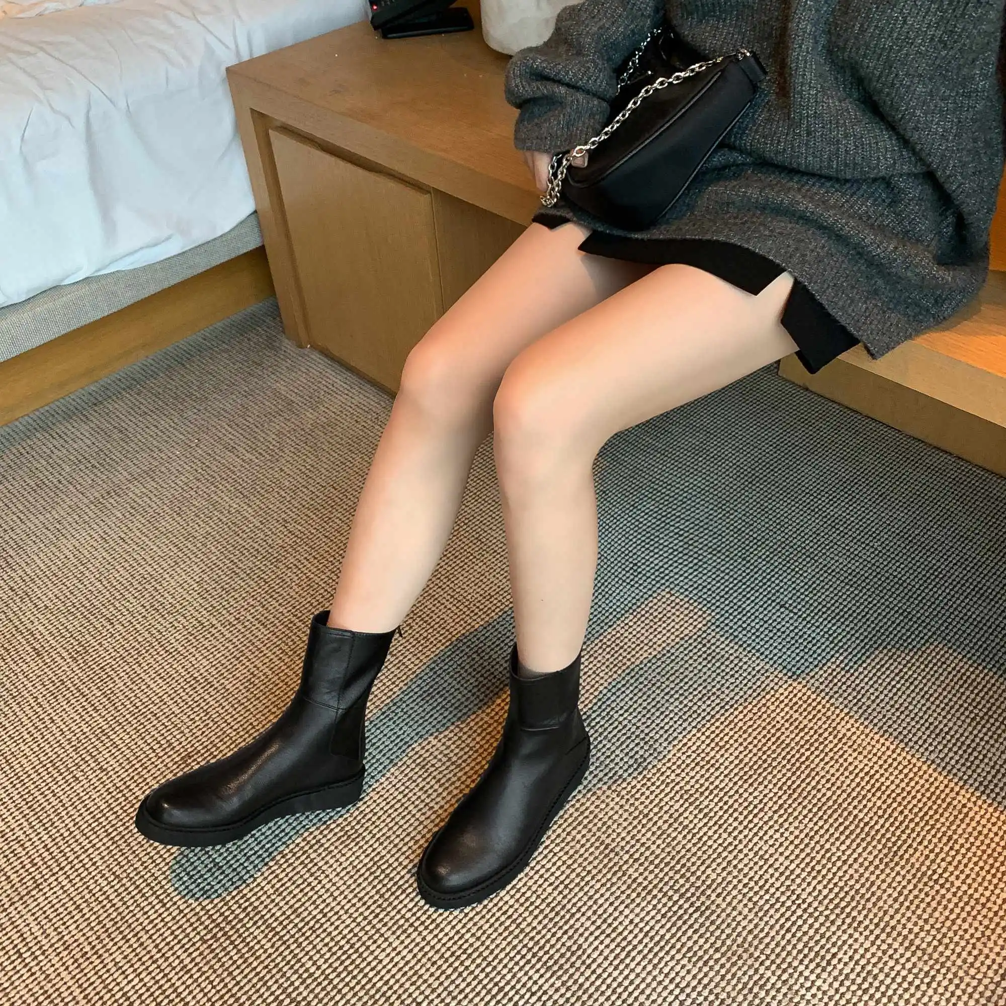 

krazing pot 2020 winter new boots genuine leather hot solid handmade round toe thick med heel zipper pretty girl ankle boots L50