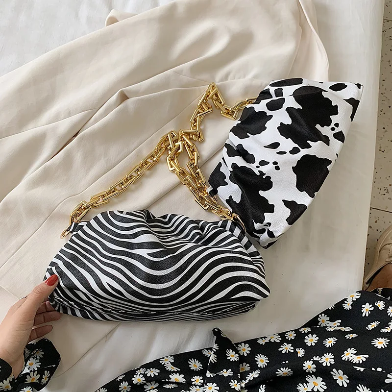 

Soft Leather Zebra Pattern Luxury Design Women Shoulder Bags Fashion Female Cloud Handbags and Purses Lady Summer New Clutches