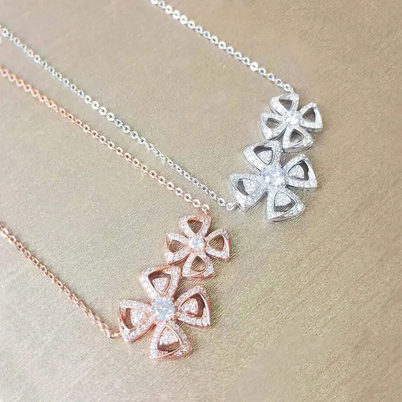 

Лидер продаж, ювелирные изделия с логотипом 1:1, ожерелье с двумя четырьмя лепестками в римском стиле BVL, Женские Ювелирные изделия, бесплатна...