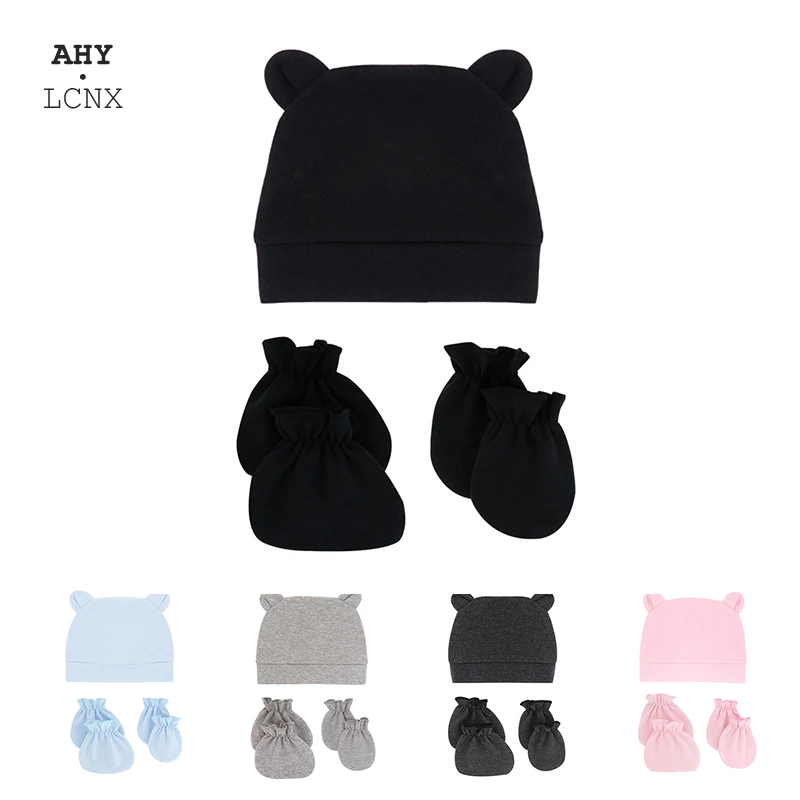 3 шт./лот шапка для новорожденных комплект перчаток хлопковые детские перчатки с