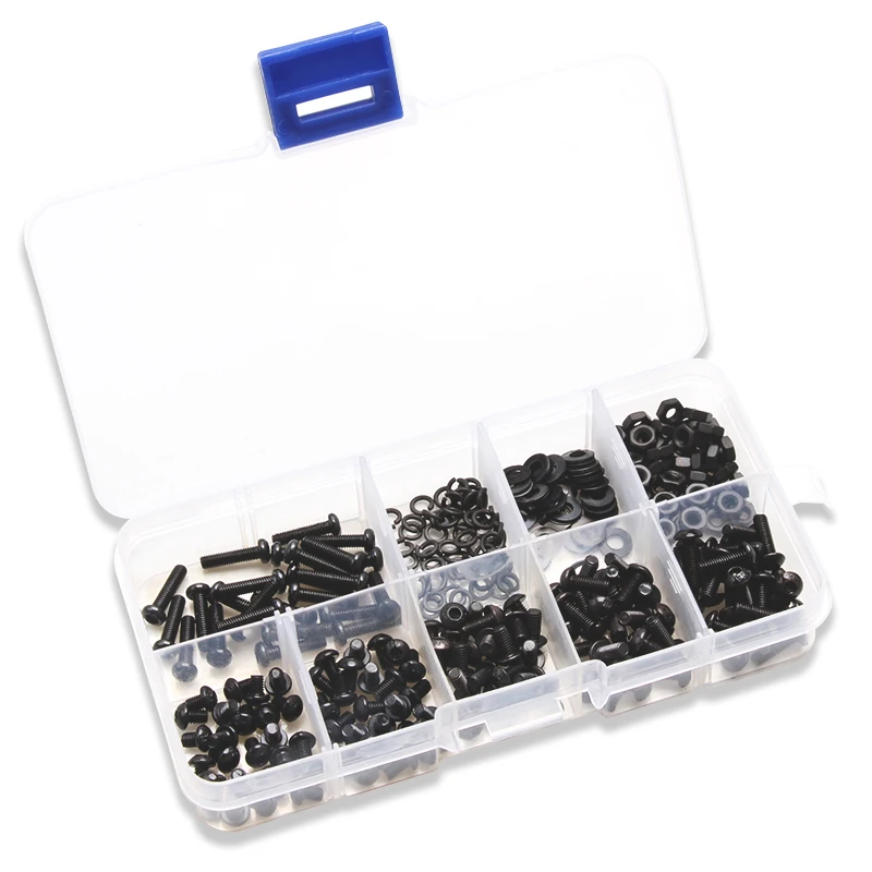 

300 шт., черные круглые гайки M3 * 4/5/6/8/10/12 с шестигранной головкой