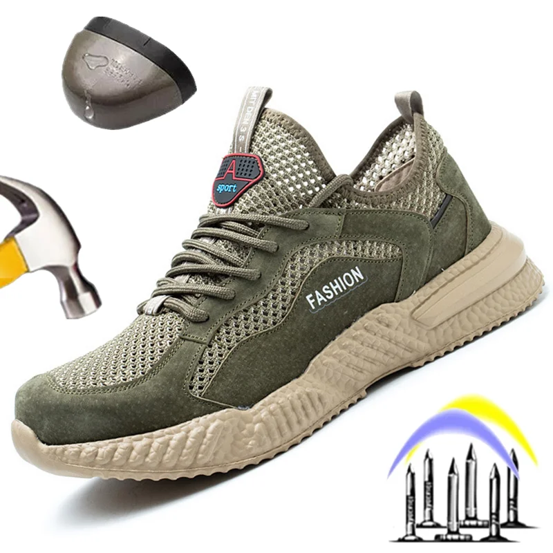 

Summer Men's Work Sneakers Work Safety Shoes Breathable Anti-smash Work Shoes Construction Steel Toe Puncture Proof Male Boots