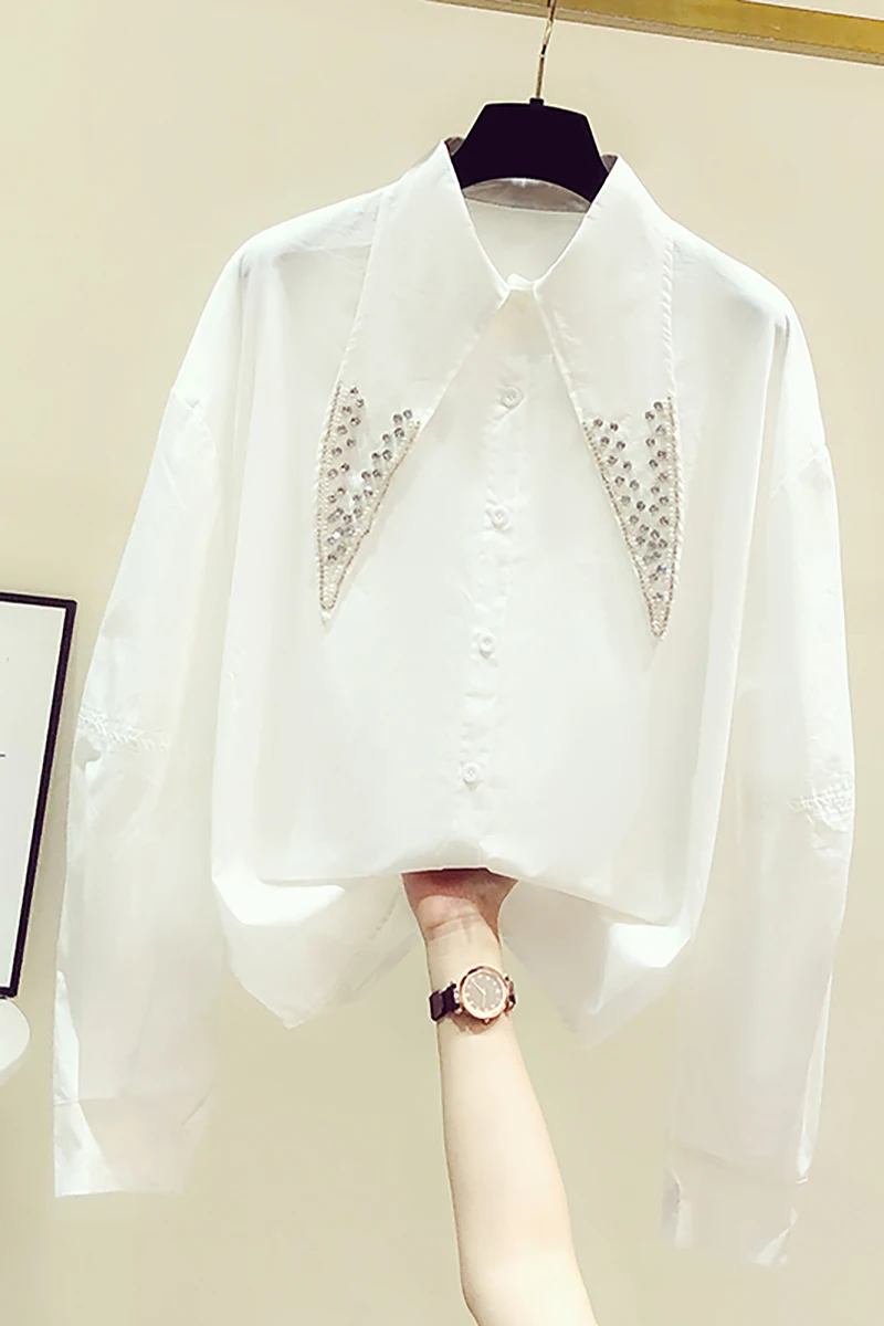 Женская рубашка с длинным рукавом белая свободная универсальная простая блузка