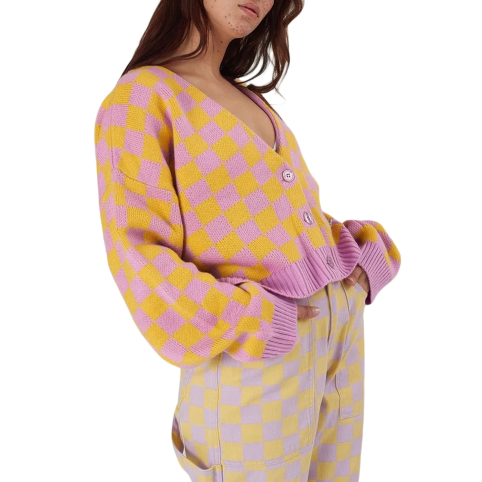 Женский трикотажный кардиган с V-образным вырезом и длинными рукавами |