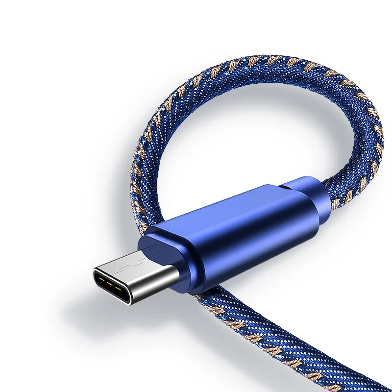 1 м 2 джинсовый Micro USB TypeC зарядный кабель для samsung 2.4A быстрое зарядное устройство