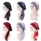 Головной убор, тюрбан, головной платок с принтом для мусульманских женщин, шапка от выпадения волос, головной убор с длинным хвостом и бантом, широкая повязка, шапка
