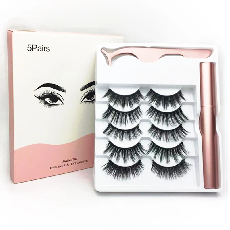 3D 5 пар магнитных ресниц и подводка для глаз набор натуральных/толстых длинных