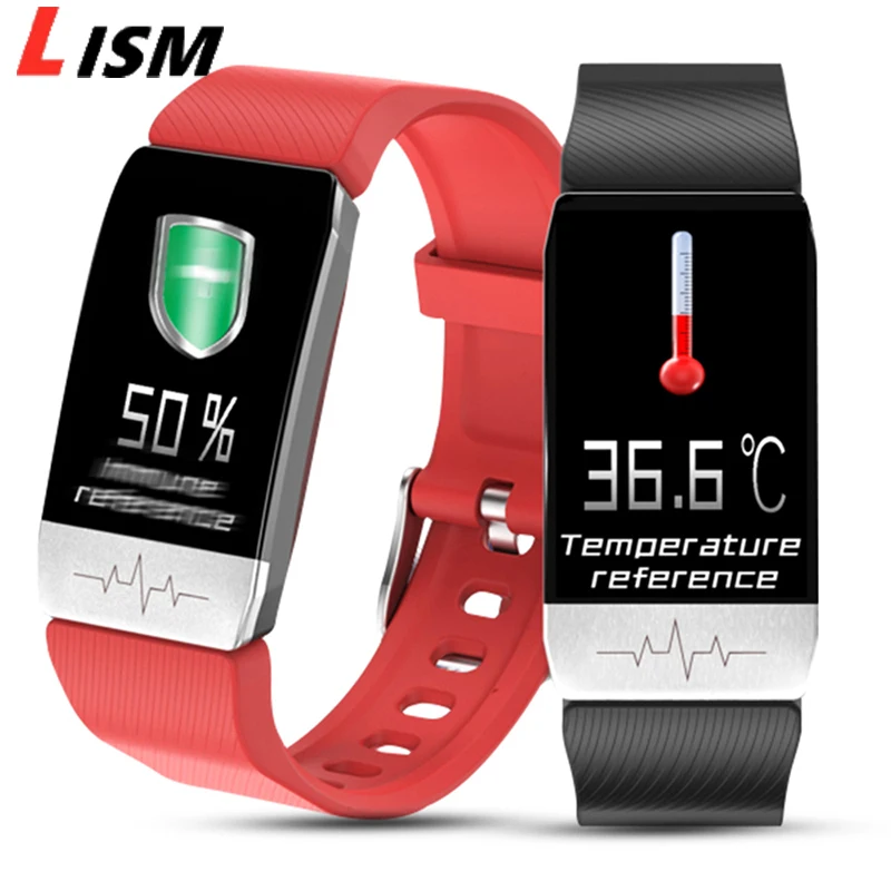 

Lism T1 Temperature Measure ECG Heart Rate Detection Smart Watch Fitness Sports Wristband Message Reminder Smartwatch Women Men