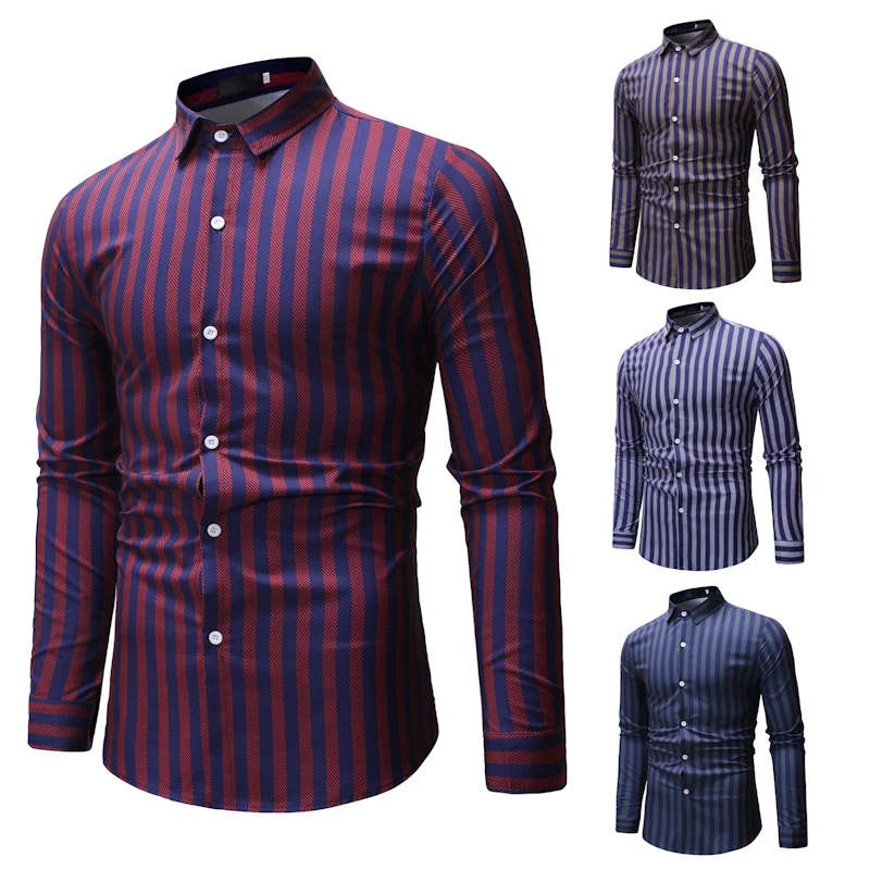 

Shirt,Vintage Clothes, Season Fashion New Foreign Frade Leisure Stripe Large Size Men's Shirt, Young Loose Long-Sleeved Shirt 3X