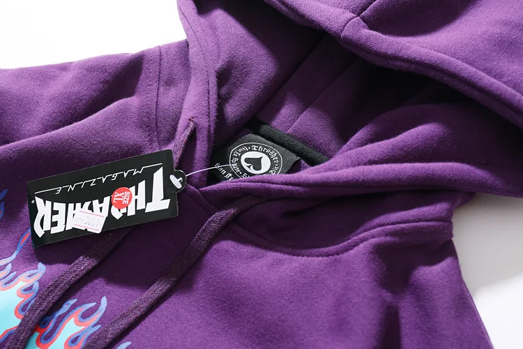 Autumn And Winter New Blue Color Flame Kylin Arm Printed Men's Women's plus Velvet Hooded Coat Thick Underwear Hoodie Fashion