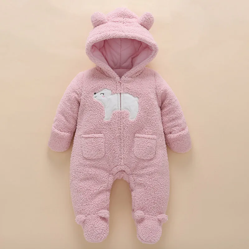 Зимняя одежда для новорожденных девочек теплый комбинезон из плотного флиса