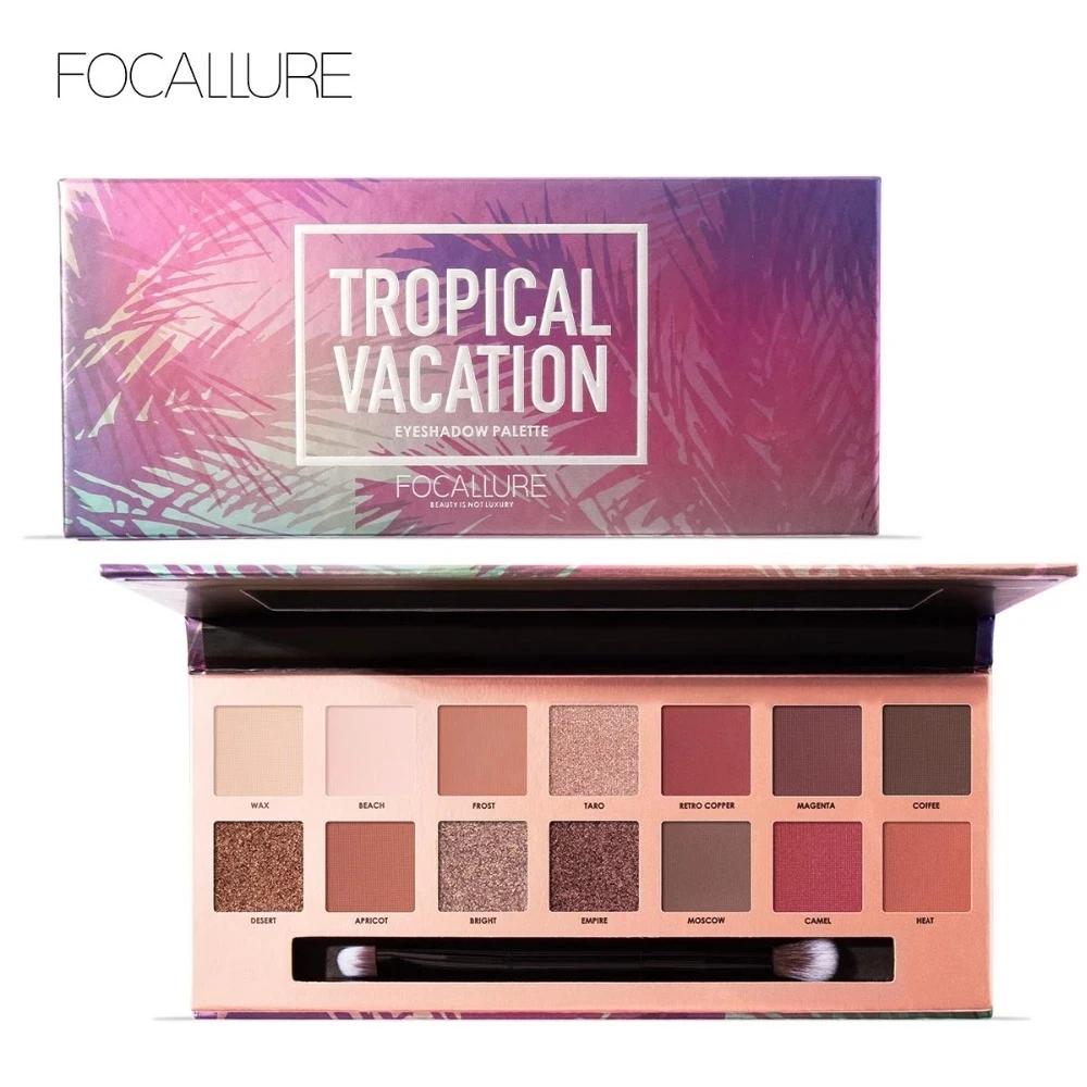 FOCALLURE Glitter Eye shadow palette 14 colors professional pallete easy to wear long lasting Tropical vacation eyeshadow