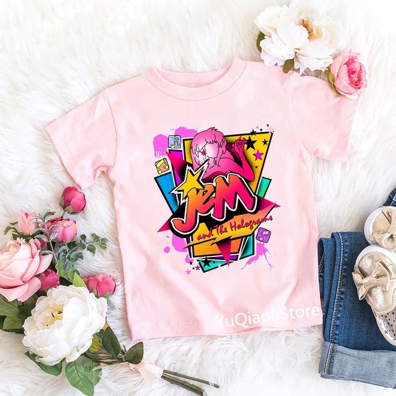

Vogue Jem And The Holograms Tshirt Baby Girls Clothes Summer Pink/Yellow/Blue/Green Hip Hop T Shirt Cool Rock Tee Children's Top