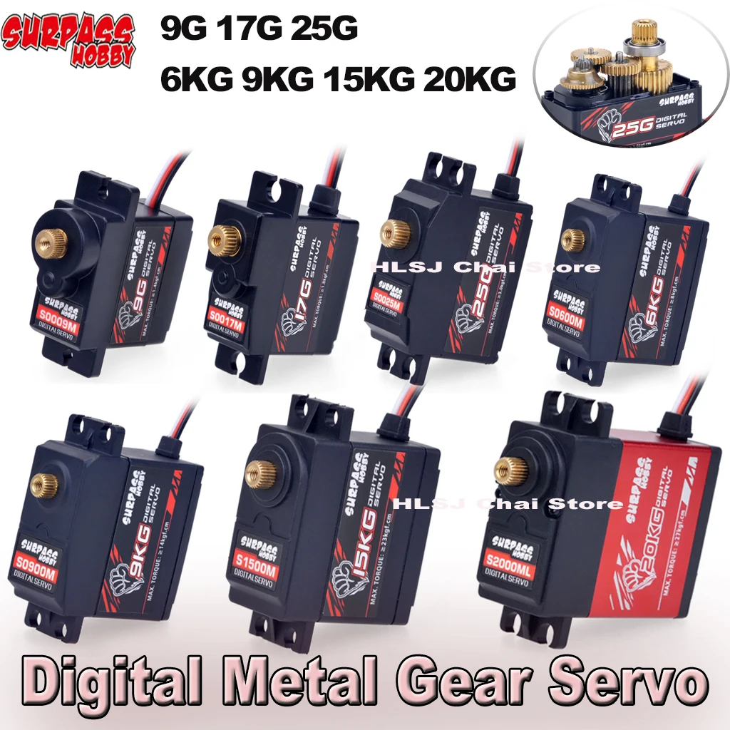 

Surpasshobby 1PCS 9G 17G 25G 6KG 9KG 15KG 20KG Digital Metal Gear Servo for 1/8 1/10 1/12 RC Car Boat Tools Duct Plane Robot
