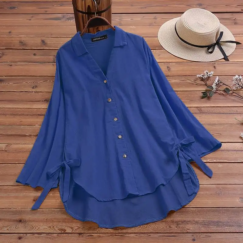 

Women's Spring Blouse 2021 ZANZEA Button Irregular Shirts Casual Long Sleeve V Neck Top Plus Size Tunic Female Blusa Chemise 5XL