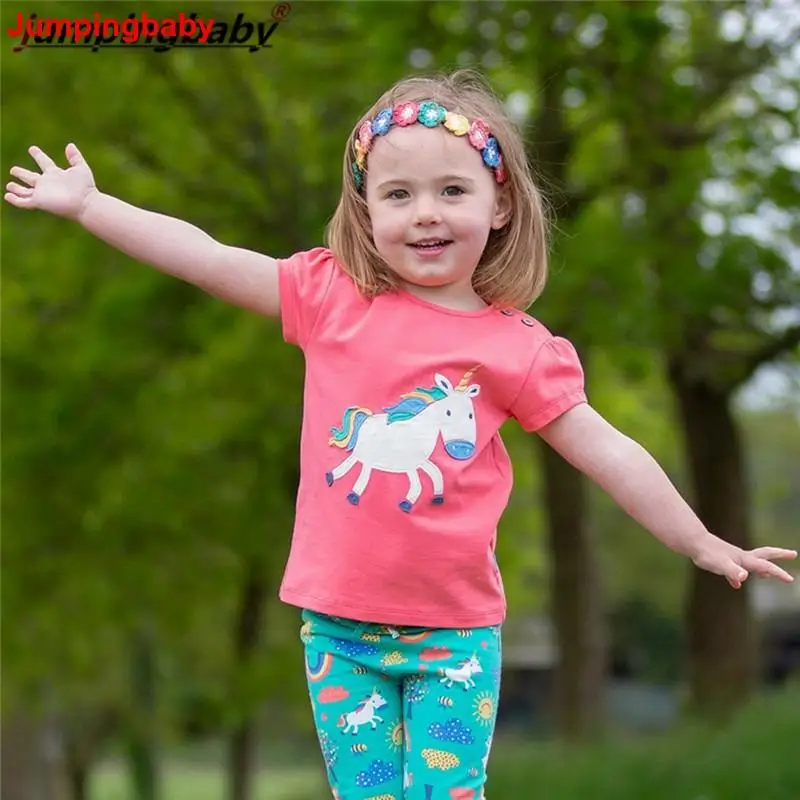 Jumpingbaby 2021 футболка с единорогом для девочек топы летний топ детская одежда