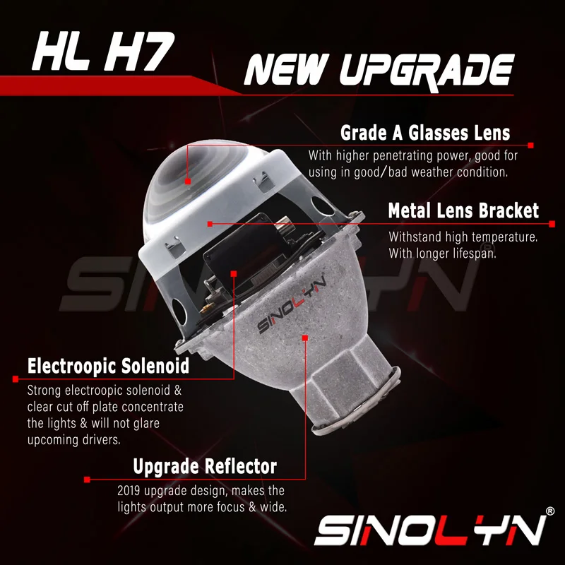 Биксеноновые прожекторные линзы Sinolyn 3 дюйма Hella H7 D2S D2H RGB Devil автомобильные фары