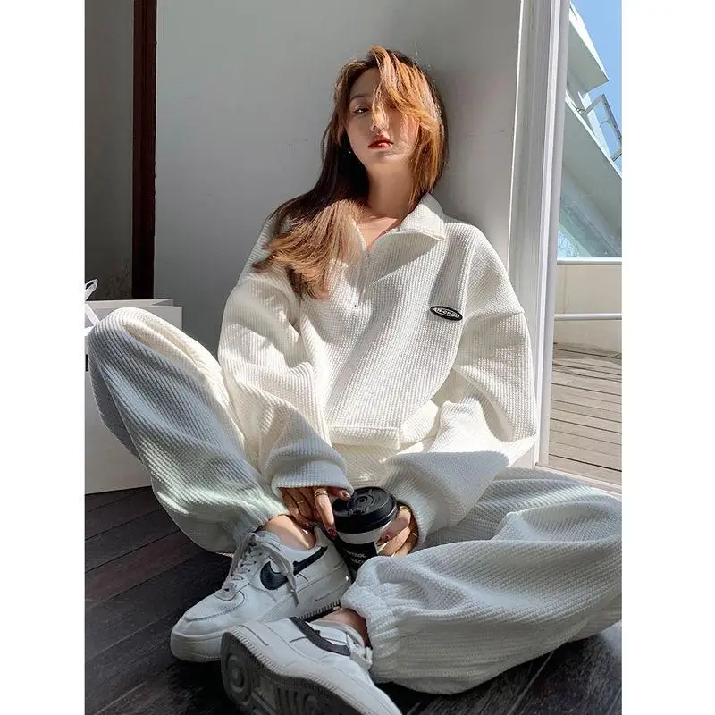 

Sports Suit Women's Fashion Fashionable Spring and Autumn 2021 New Loose All-match Hoodie Two-piece Set