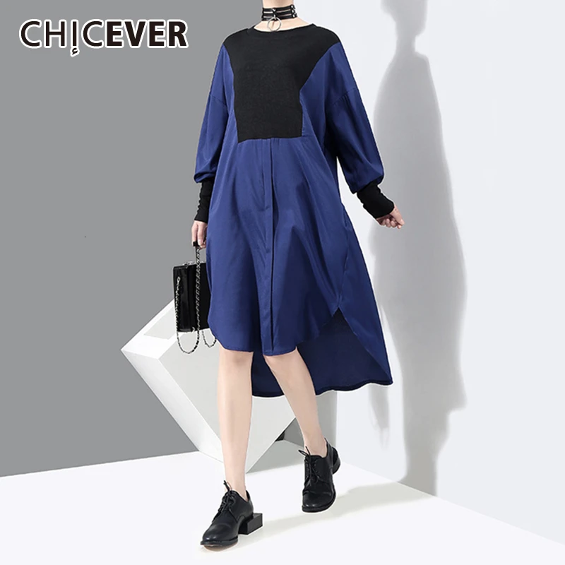Фото CHICEVER лоскутные платья популярных цветов женское свободное асимметричное платье